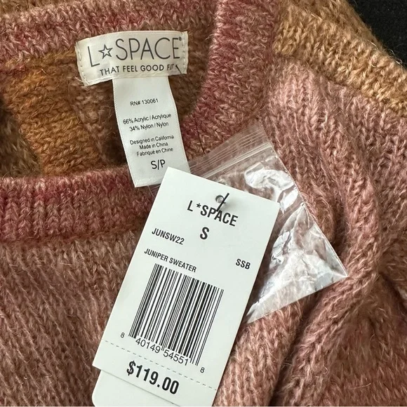 L*SPACE Rust Orange Red Balloon Sleeve Cropped Juniper Sweater Size S - Picture 7 of 10